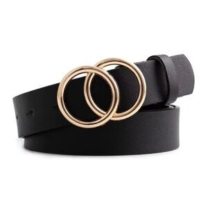 Black Belt With Gold Double Ring Design
